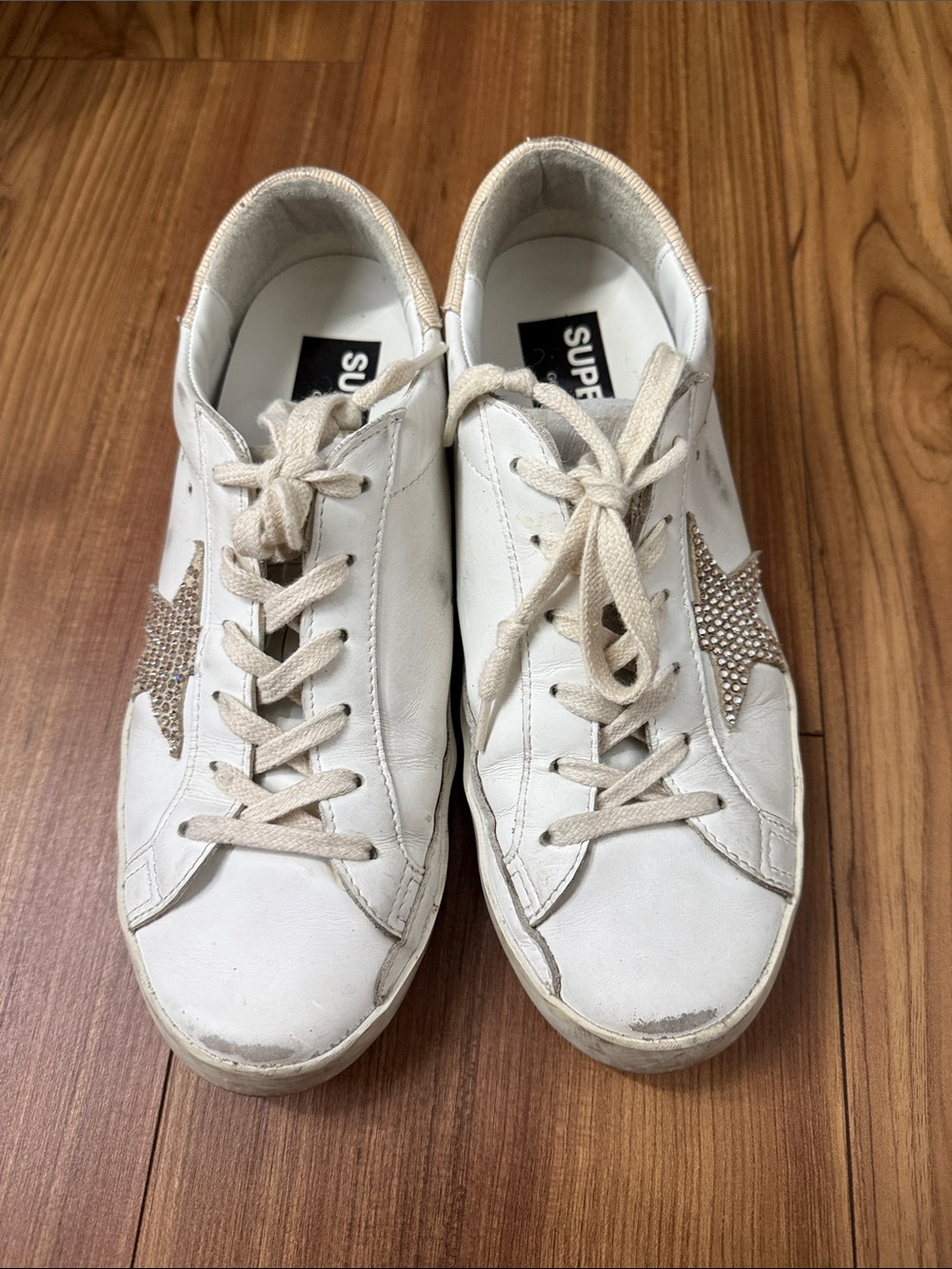 Golden Goose White Women's Low-Top Sneakers with Rhinestone Star Accent